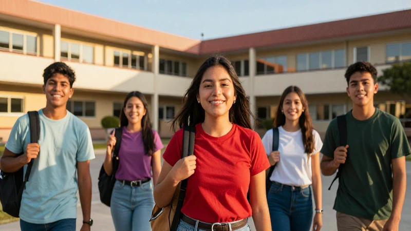 Estudiantes mexicanos felices en su campus escolar