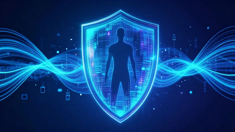 Silueta con escudo digital futurista