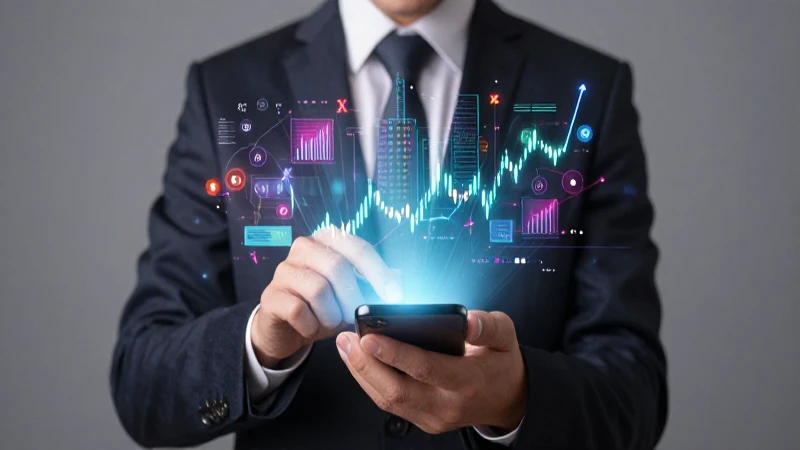 Joven profesional con teléfono y finanzas abstractas