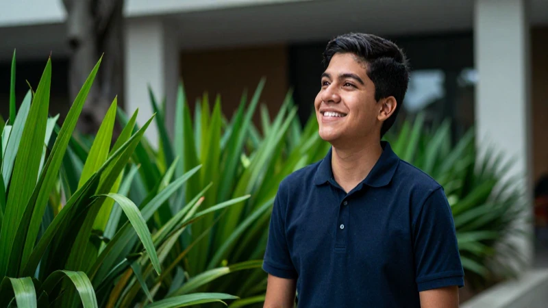 Estudiante mexicano en ambiente académico vibrante