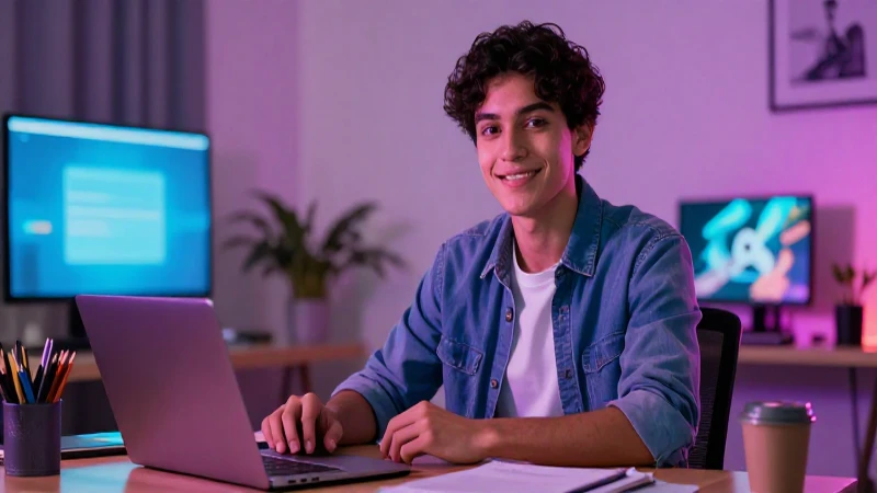 Estudiante mexicano moderno en estudio con brillo digital