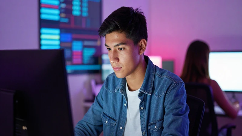 Estudiante mexicano enfocado en espacio moderno