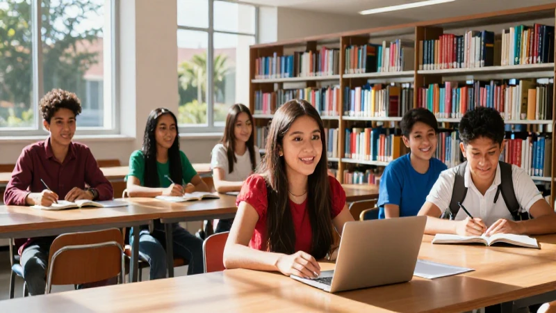 Estudiantes mexicanos modernos en biblioteca universitaria