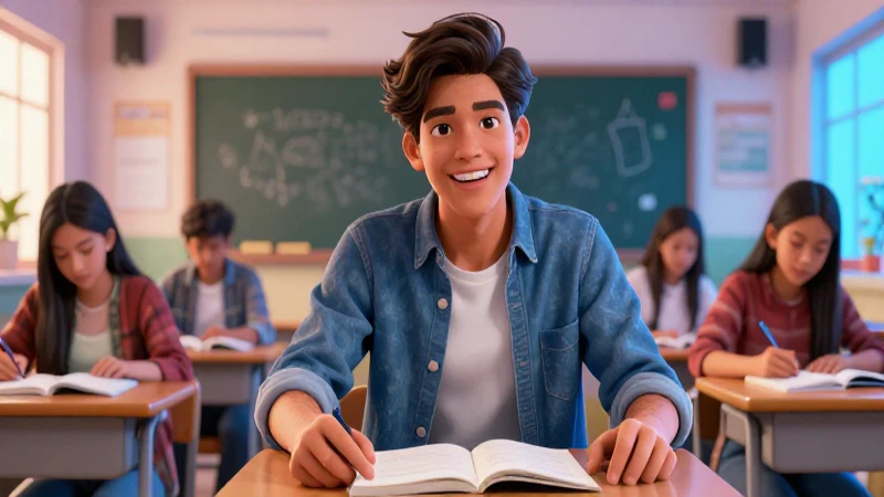 Estudiante mexicano exitoso en aula vibrante