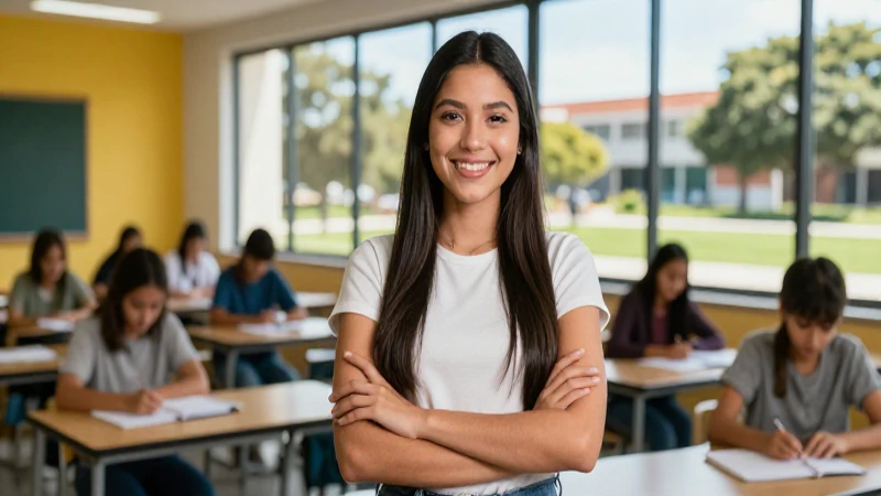 Retrato vibrante de joven mexicana en universidad