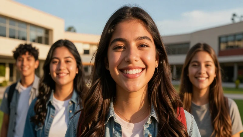 Estudiante sonriente representa progreso en la universidad moderna