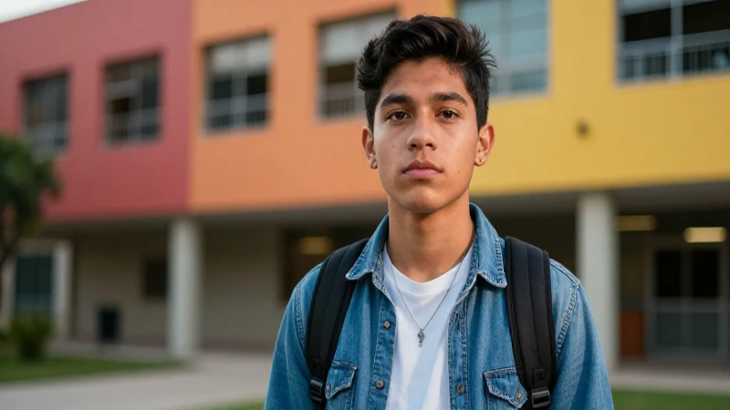 Joven estudiante mexicano, campus vibrante y moderno
