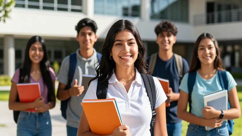 Estudiantes mexicanos sonriendo en un campus moderno