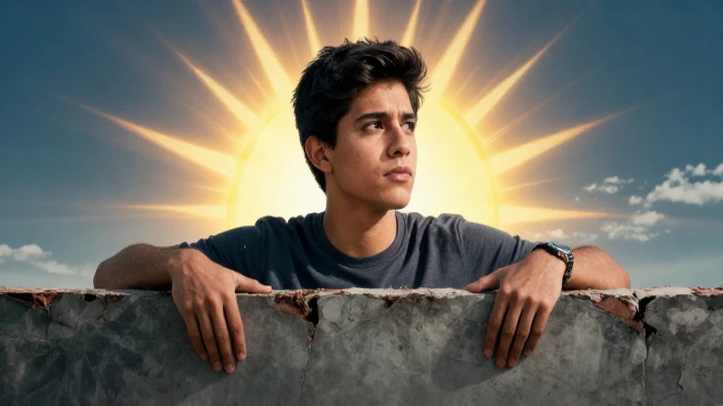 Joven mexicano determinado supera obstáculos bajo luz vibrante