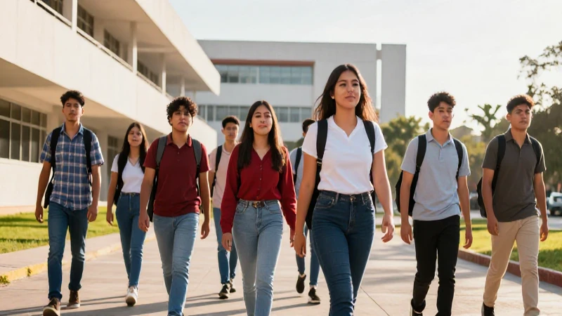Estudiantes mexicanos en campus universitario moderno