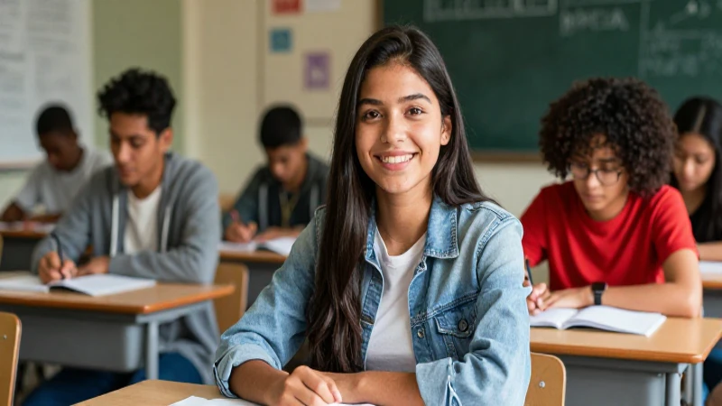 Joven estudiante mexicano sonriente en clase
