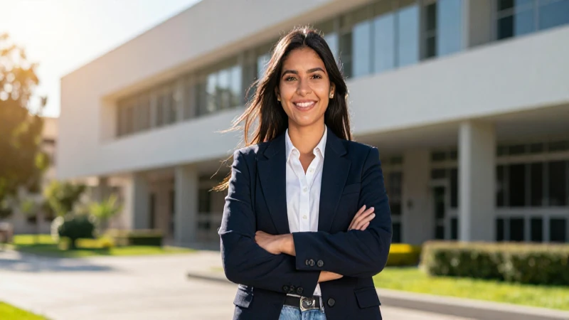 Estudiante mexicano sonriendo en campus universitario vibrante