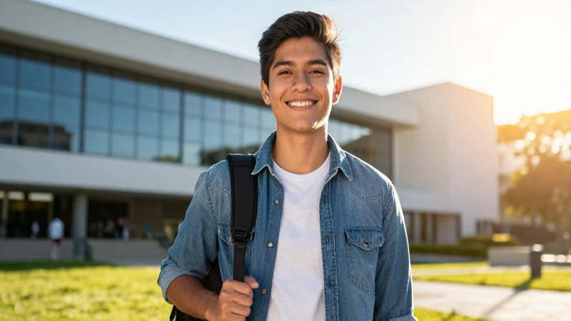 Retrato vibrante de estudiante mexicano sonriente en la universidad