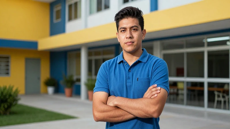 Joven mexicano profesional en moderno campus