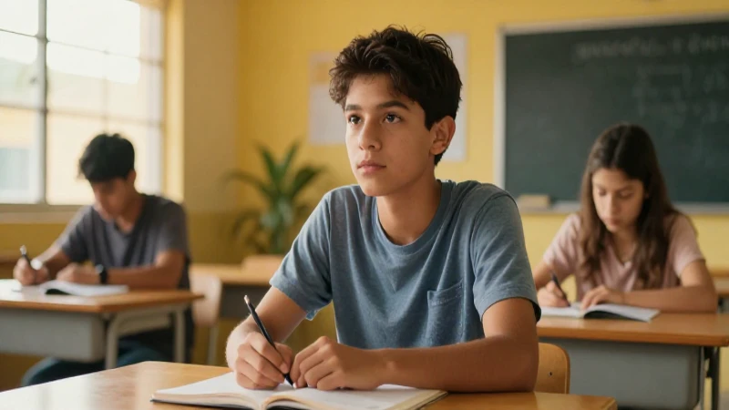 Joven mexicano decidido en aula moderna