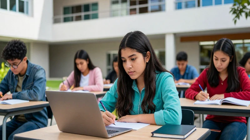 Estudiantes mexicanos en un moderno campus universitario
