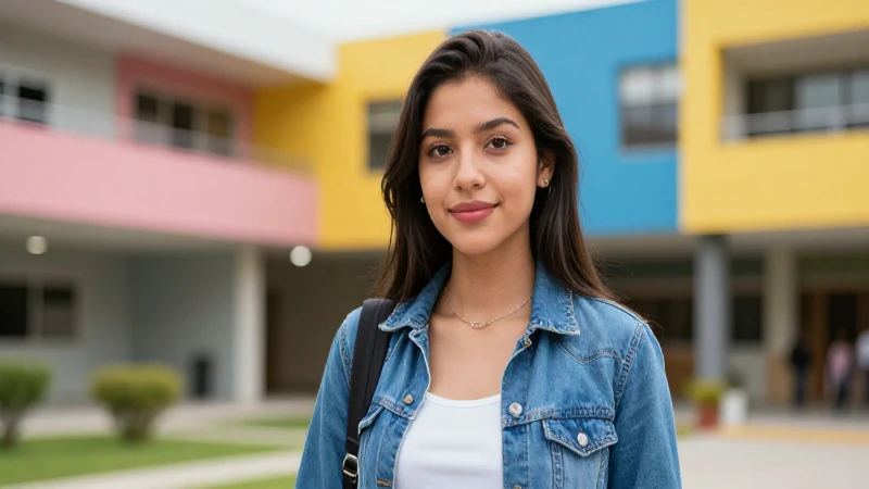 Joven mexicano en campus moderno, alta calidad