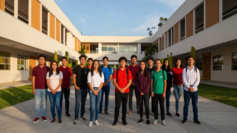 Estudiantes mexicanos vibrantes en campus moderno