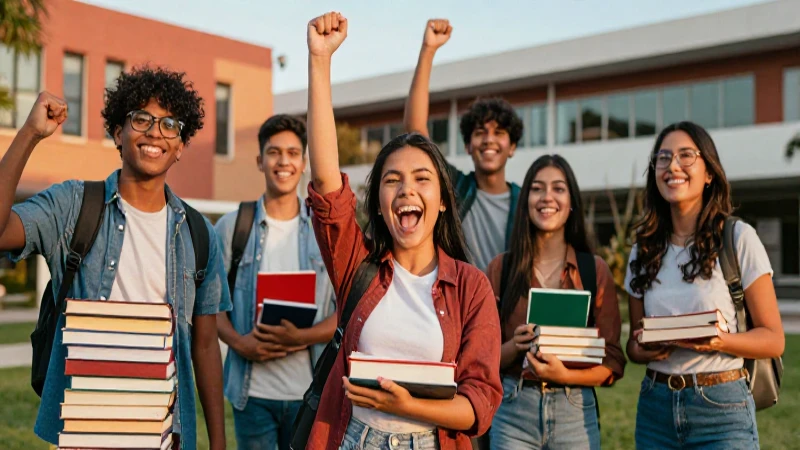 Estudiantes celebrando el éxito académico