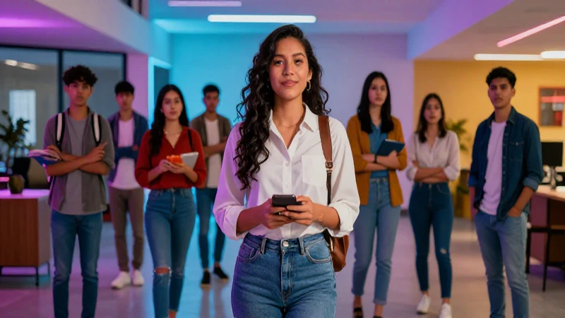 Estudiantes mexicanos modernos en entorno vibrante y profesional