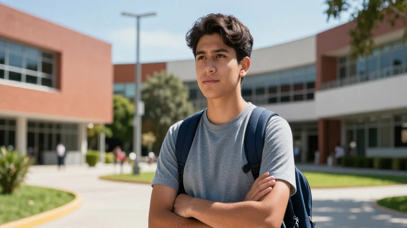 Joven mexicano estudia en campus vibrante