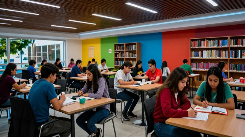 Estudiante mexicano en campus vibrante, buscando progreso