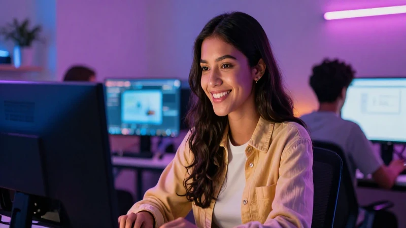 Joven mexicana sonriente en entorno educativo digital