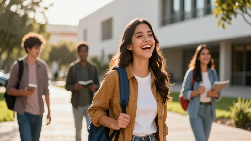 Estudiante mexicano sonriendo en campus moderno
