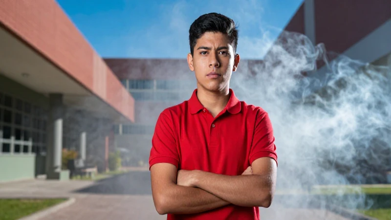 Estudiante mexicano determinado en campus moderno