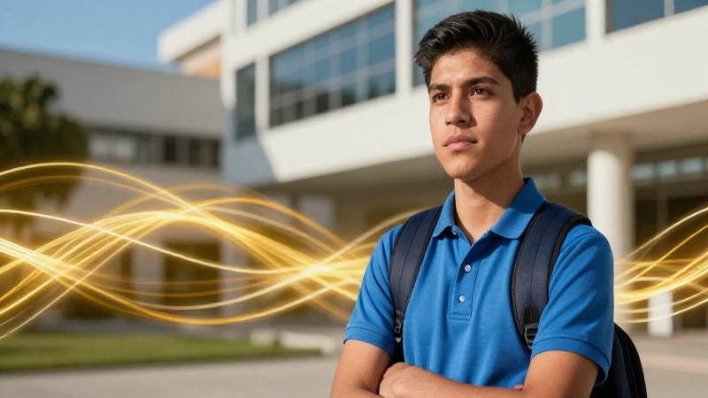 Joven mexicano en campus, simbolizando oportunidad