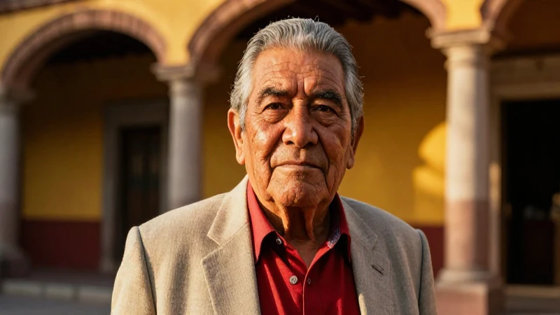 Hombre mayor mexicano dignificado en luz dorada