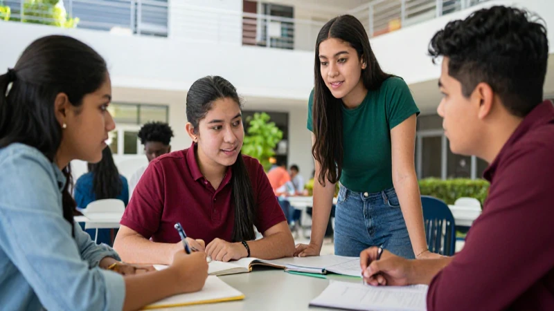 Estudiantes mexicanos colaborando en un campus vibrante