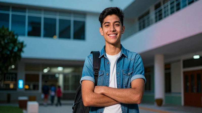Estudiante mexicano moderno con estilo universitario vibrante