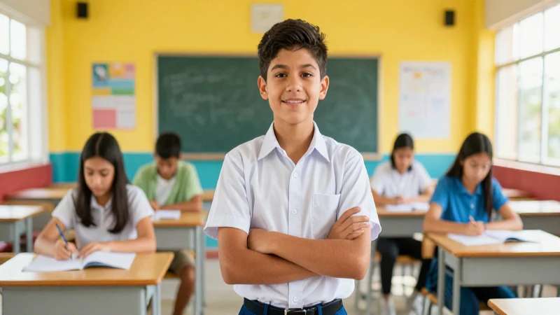 Joven mexicano exitoso en aula moderna