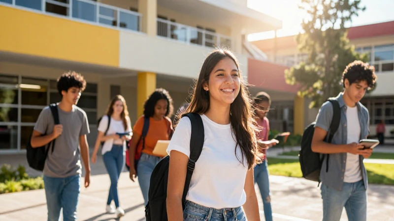 Estudiante mexicano sonríe en moderno campus educativo