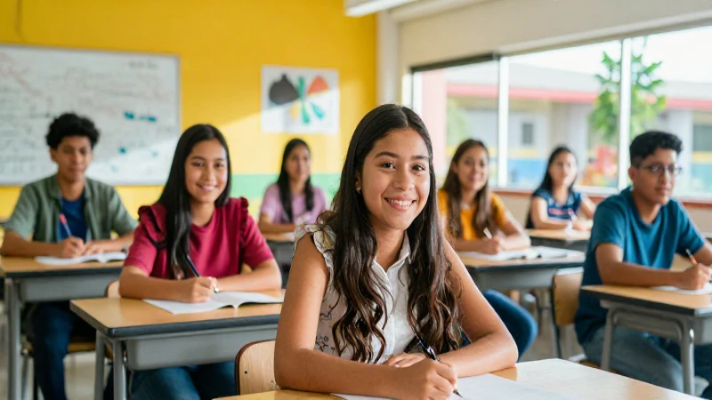 Estudiantes sonriendo en un moderno campus educativo