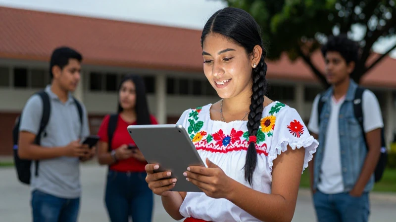 Estudiante mexicano tradicional y tecnológico