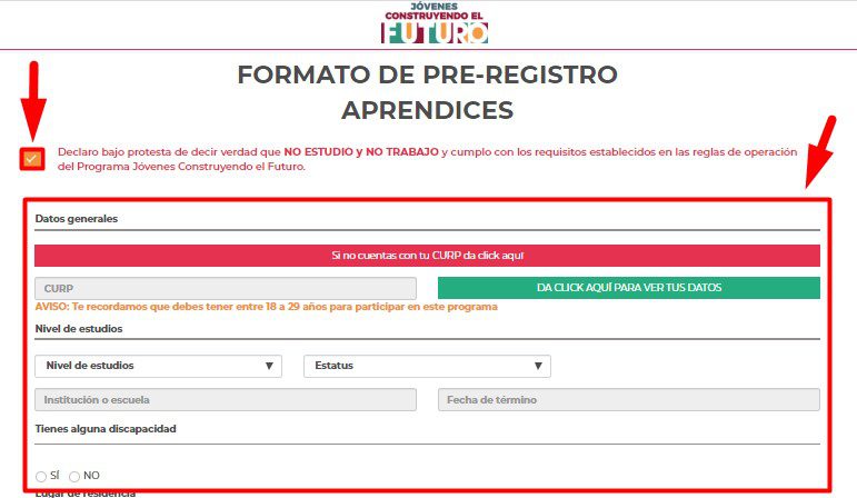 Registro para becas de Jóvenes Construyendo el Futuro: pasos y requisitos