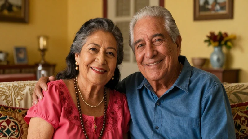Sonrisa de pareja mayor y prosperidad