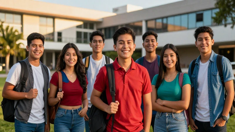 Jóvenes sonrientes en campus con luz dorada