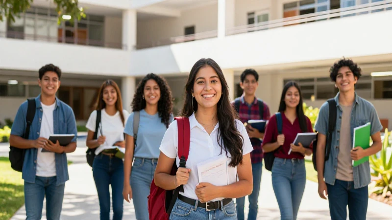Estudiantes mexicanos felices en un campus vibrante