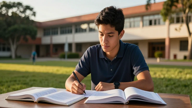 Estudiante mexicano estudiando en el campus