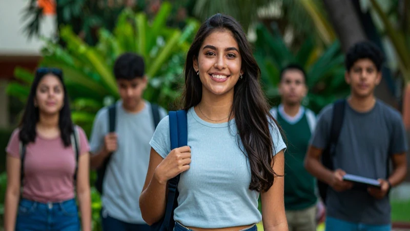 Estudiante mexicano sonríe en vibrante campus