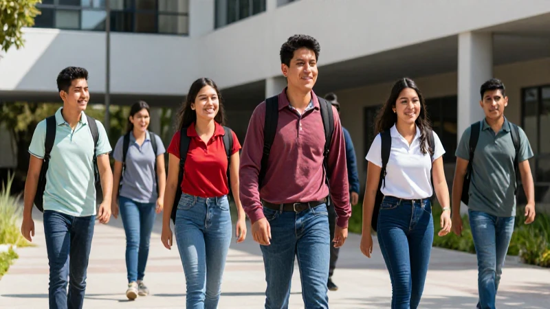 Jóvenes mexicanos felices en campus soleado