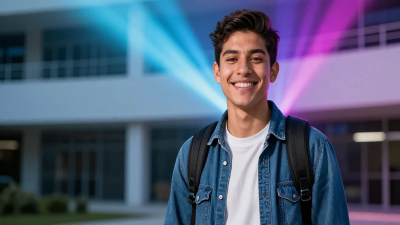 Estudiante mexicano exitoso bajo luz brillante