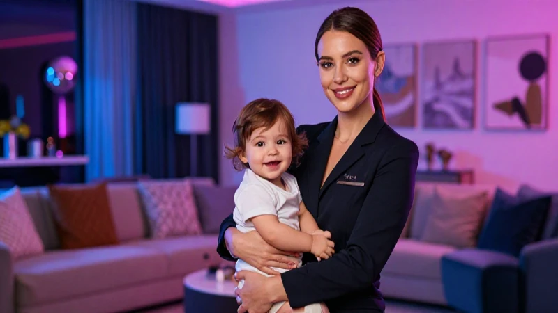 Niñera atractiva y niño feliz en lujo