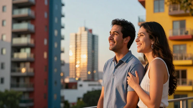 Pareja mexicana sonriendo, vista a CDMX