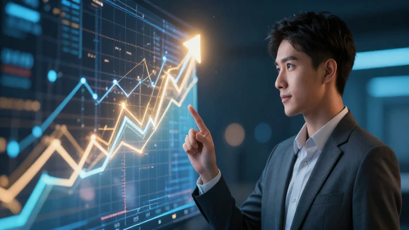Joven confiado frente a un crecimiento financiero digital