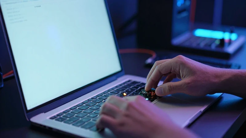 Técnico trabaja en laptop moderna con estilo cinematográfico