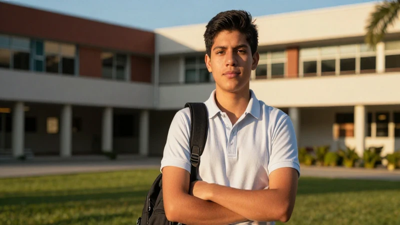 Joven mexicano en campus con luz dorada